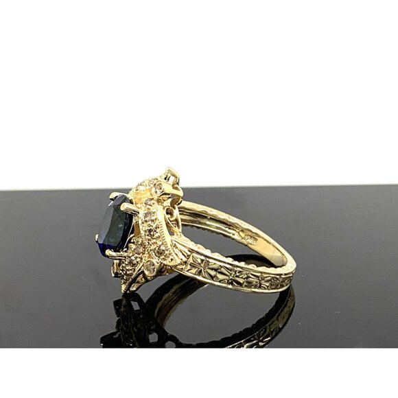 Blue Gemstone Diamond Cocktail Ring 14k Yellow Gold Estate Women's Size 7 - Picture 2 of 14